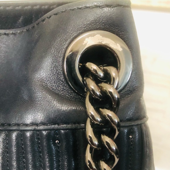 Coach Edie Quilted Black Leather Studded Turnlock Chain Straps Shoulder Bag❤️ - Picture 13 of 16